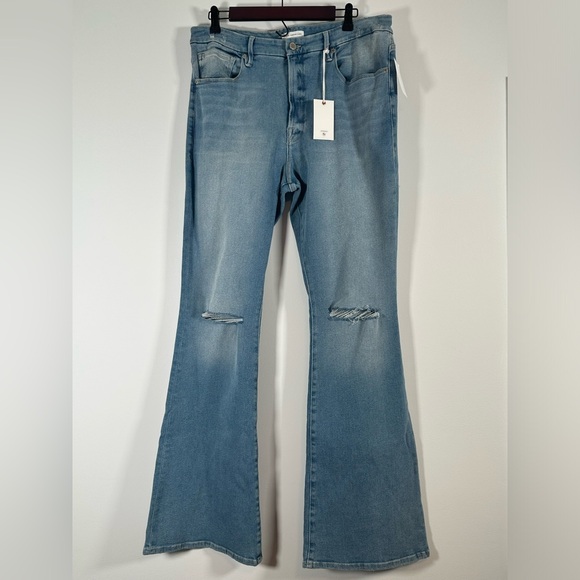 Good American Good Legs Flare Ripped High Waist Deep V Jeans Size: 15 New 33 - Picture 2 of 12